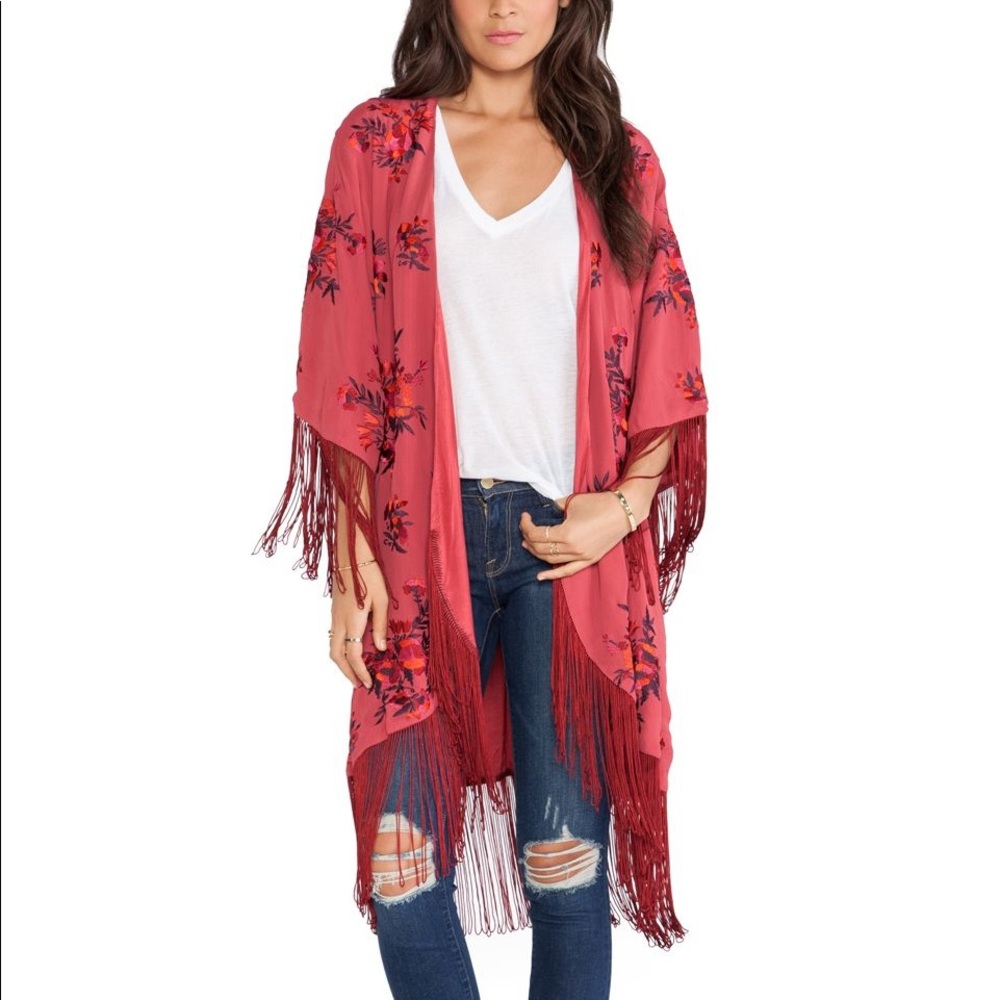 Beautiful embroidered red Free People kimono